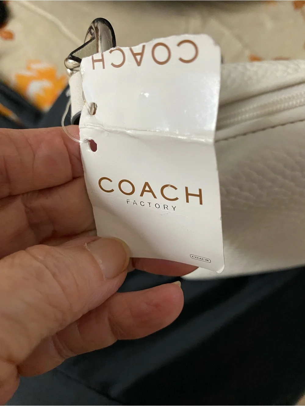 Coach White Leather Handbag with Logo Key Charm